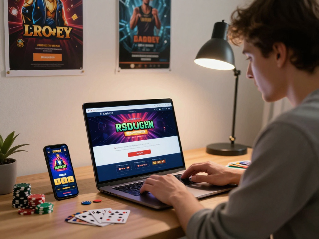 rokok88 login on laptop with gaming accessories and ambient light