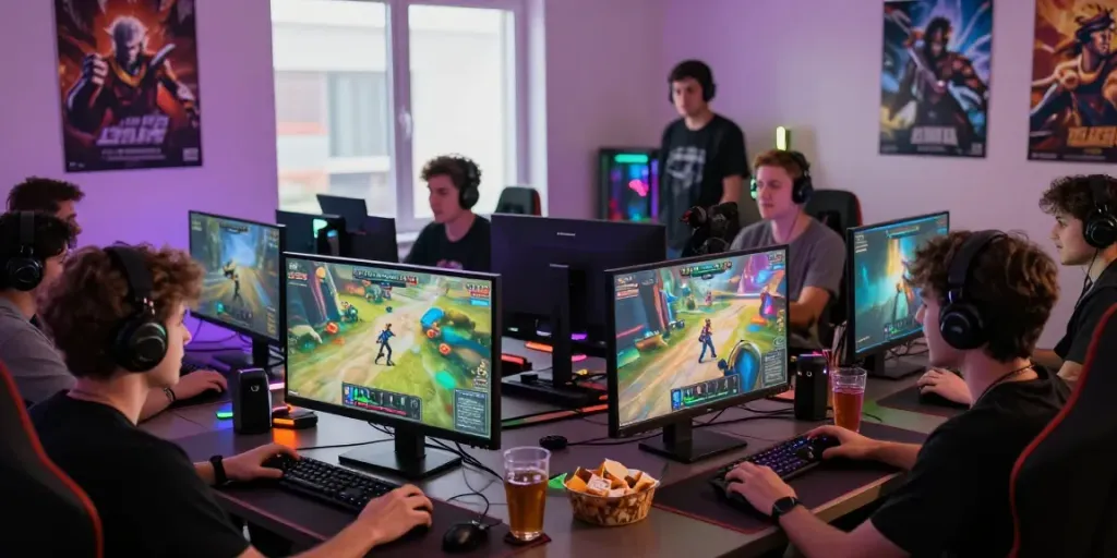 Exciting online gaming session featuring players logged in to rokok88 link login, vibrant digital atmosphere full of energy.