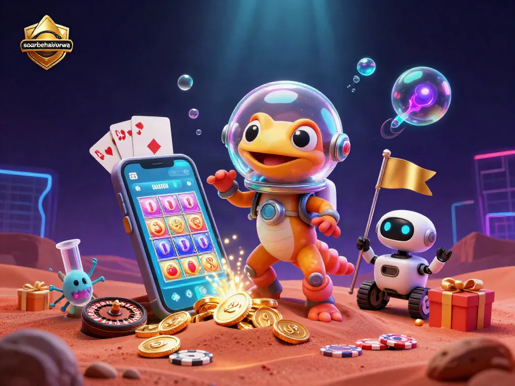 Experience the vibrant excitement of soarbehaviorwa with a Martian gecko finding a casino treasure.