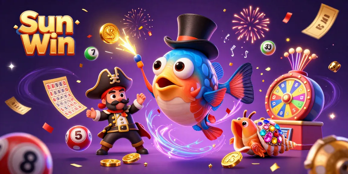 Engage with Sun Win through an exciting scene featuring vibrant characters, dynamic game elements, and magical visuals.
