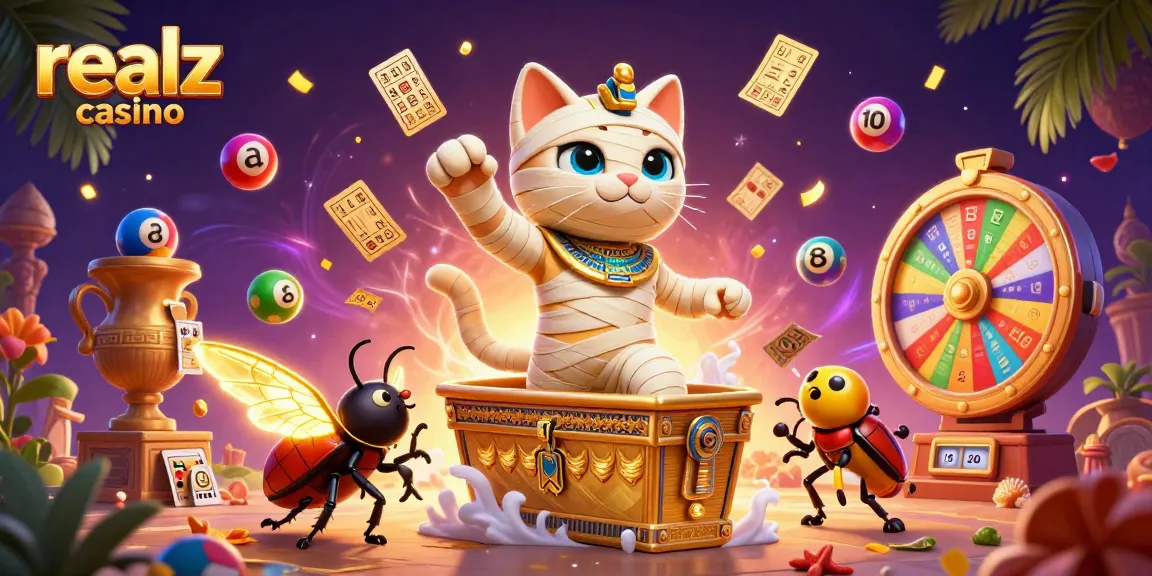 Experience the excitement of realz casino with a vibrant 3D scene featuring animated characters and dynamic game elements.