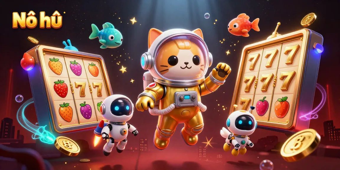 Nổ hũ players engaging with vibrant slot reels and jackpot counters in a dazzling cosmic scene.